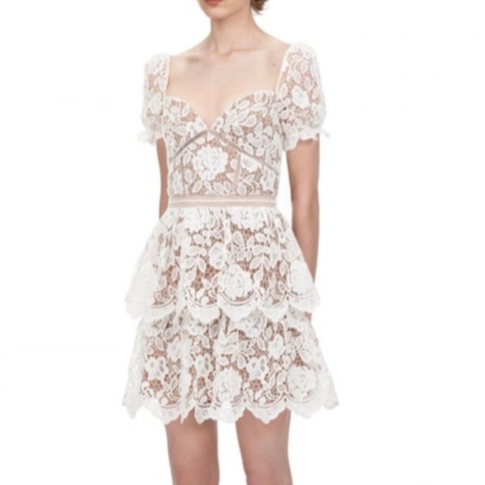 Self Portrait White Flower Lace Mini Dress NWT